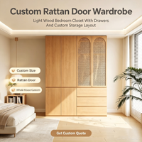 Armoire de chambre modulaire personnalisable en bois massif de style japonais avec porte à charnières, unité de tiroirs et armoire de rangement - Vente en gros