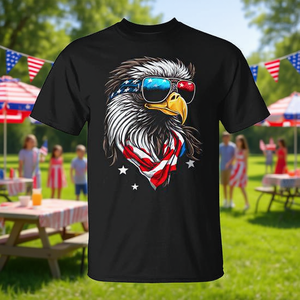 T-shirt unisex per adulti a maniche corte con stampa digitale Bald Eagle Mullet American Flag 4th of July - Product Image 3