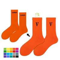 Chaussettes décontractées en coton pour hommes, respirantes, tricotées jacquard, orange vif, lettres noires, amusantes, pour le sport et l'entraînement