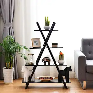 Home Decor X Shaped 4 Tier Wooden Bookshelf