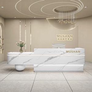 Modern Simple Reception <b>Desk</b> with Round Pillars Colorful Lights <b>Salon</b> Counter Jewelry Reception <b>Desk</b> with Novel Design - Product Image 4