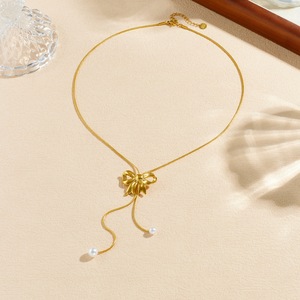 Koreanische Mode Perlen-Schleifenkette Schlangenknochen-Kette mit Quaste Edelstahl Damenschmuck Accessoires TGXL11124 - Product Image 2