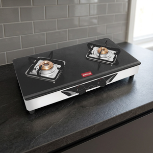 KIMATSU CRYSTAL 2BR Plaque de cuisson au gaz portable GPL à 2 brûleurs avec dessus en verre résistant à la chaleur, allumage automatique/manuel, corps en acier inoxydable 30 - Product Image 2
