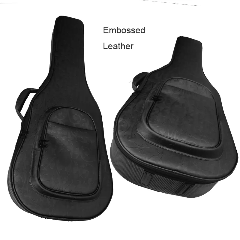 Bolsa de guitarra de cuero en relieve, bolsas de instrumentos acolchadas y fundas para guitarra de bajos, OEM de fábrica, venta al por mayor