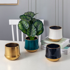 Vaso di fiori in ceramica di lusso MSH nobile vaso di <span class=keywords><strong>Cactus</strong></span> di aneto verde <span class=keywords><strong>con</strong></span> vassoio dorato tradizionale vaso da tavolo Design - Product Image 3