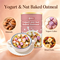 Céréales d'avoine, Granola, Yaourt, Flocons d'avoine cuites au four, Amandes, Canneberges séchées, Raisins secs, Chips de banane, Blocs de yaourt lyophilisé, Emballage en conserve