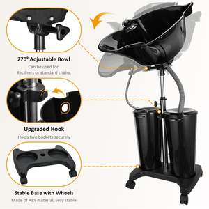 Mobilier de Coiffure et Balnéothérapie Noir, Bac à <span class=keywords><strong>Shampooing</strong></span> Réglable pour Salon de Beauté, Lavabo Lave-Tête Professionnel avec Réservoir d'Eau - Product Image 2