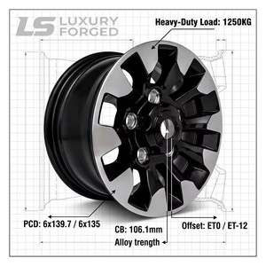Jantes forgées sur mesure robustes 17-20 pouces, finition noire usinée, pour Toyota Land Cruiser Hilux Ford Ranger - LS Offroad - Product Image 4