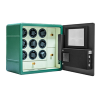 Boîte de rangement pour montres automatiques Homisafe, en cuir vert de luxe, 9 emplacements, poignée dorée, intérieur crème, rangement latéral