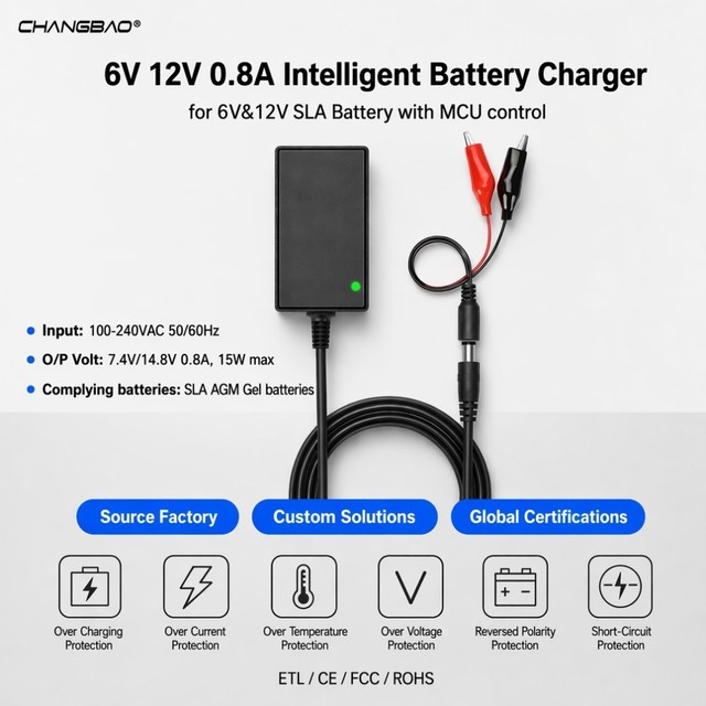 Intelligent 6V 12V 800mA Lead Acid Battery Charger MCU SLA AGM Gel Battery Charger Maintainer 6V 12V Lead Acid Battery Charger