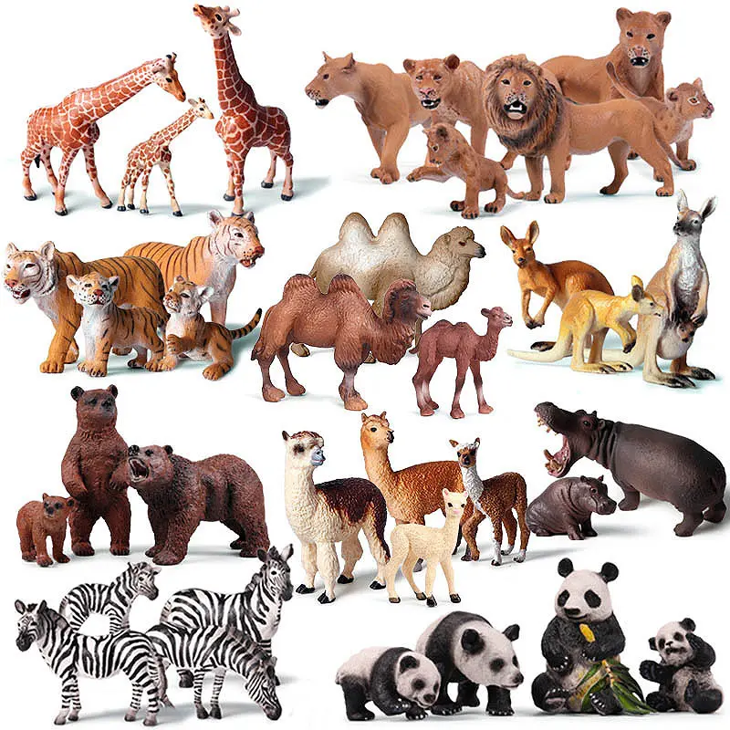 動物モデルソリッドワイルドタイガーライオン馬牛鹿ホッキョクグマプラスチックシミュレーション動物装飾品子供のおもちゃ