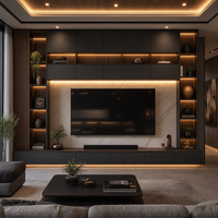 Console multimédia flottante moderne et contemporaine en contreplaqué noir de luxe, pour salon à Singapour, matériaux écologiques de qualité E0, OEM