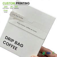 Boîte personnalisée pour café en sachet filtre, vente en gros, carton blanc minimaliste à fermeture éclair, pour emballage de sachets filtrants de torréfaction en vrac