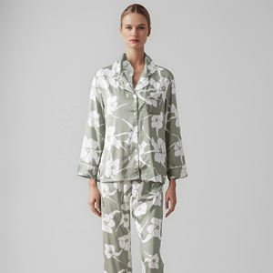 Set Pigiama <span class=keywords><strong>Donna</strong></span> in Cotone e Spandex Satinato Termico con Scollo a V e Maniche Lunghe, Pantaloni a Tutta Lunghezza, Primavera/Estate, ad Asciugatura Rapida - Product Image 1