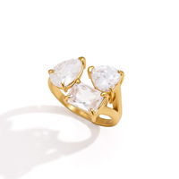 Bague ouverte en or avec zircon taille poire pour femme, bijou élégant, cadeau, étanche, hypoallergénique, style affirmé, usage quotidien, charme