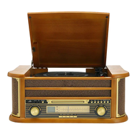Tocadiscos Multifuncional de Madera Oscura con Altavoces Integrados, Reproductor de Vinilos con Reproducción de Casete, CD, USB, SD, Radio AM/FM