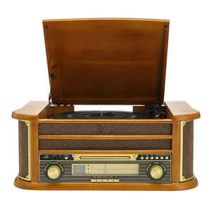 Tourne-disque multifonction en bois foncé avec haut-parleurs intégrés, lecteur de disques vinyles avec lecteur de cassettes, CD, USB, SD, radio AM/FM, <span class=keywords><strong>phono</strong></span> - Product Image 5