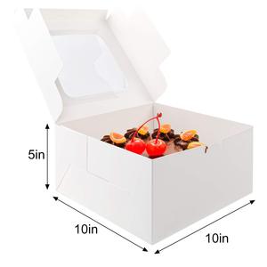 Boîtes à gâteaux carrées en carton blanc gaufré, jetables, recyclables, 10 <span class=keywords><strong>x</strong></span> 10 <span class=keywords><strong>x</strong></span> 5 pouces, avec fenêtre et logo personnalisé, conformes aux normes alimentaires - Product Image 1
