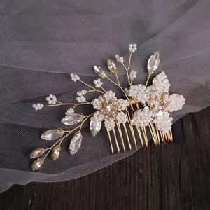 Diadema de perlas de boda de lujo, accesorios para el cabello con diamantes de imitación de cristal para novia, joyería, peines para el cabello para mujer