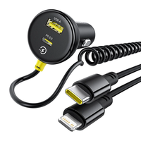 Chargeur de voiture Baseus 60W avec câble rétractable à ressort PD QC SCP FCP AFC Charge rapide pour iPhone Samsung Xiaomi Chargeur de téléphone de voiture