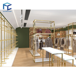 Gold Clothing <strong>Display</strong> <strong>Rack</strong> Guangdong <strong>Supplier</strong> Ladies Garment Shop Interior Design <strong>Stand</strong> Clothing <strong>Display</strong> <strong>Rack</strong> for Clothes Shop - Product Image 2