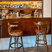 Chaise haute pivotante en bois massif rétro, tabouret de bar pour café et comptoir, ensemble table et chaise haute pour restaurant