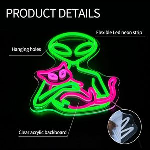 Enseigne néon LED Alien Hug Cat, alimentée par USB, en acrylique, pour chambre, bar, salle de jeux, décoration murale esthétique - Product Image 5