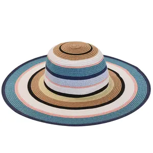 Cappello da spiaggia floscio di paglia multicolore a tesa larga personalizzabile Oversize