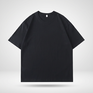 T-shirt en coton noir à manches courtes et col rond pour homme, coupe classique, couleur unie, tricot jersey décontracté, teinture unie - Product Image 2