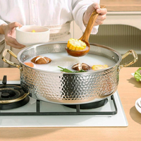Marmite à soupe de haute qualité couleur cuivre, trois couches, en acier inoxydable martelé, compatible induction et gaz, cocotte, faitout