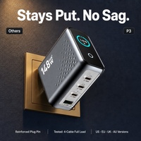 Chargeur GaN3 durable 148W avec affichage LED 4 ports, 3C1A USB-C PD, charge ultra rapide, certifié CE FCC RoHS, livraison directe prise en charge