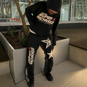 Pantalon de jogging unisexe OEM pour homme, grande taille, coupe ample, imprimé éclaboussures de peinture, 100 % coton, évasé, empilé, hiver - Product Image 1