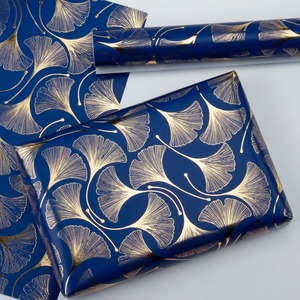 Custom Gold Ginkgo Pattern Metallized Recyclable <b>Paper</b> <b>Roll</b> Digital Printing Compatible <b>Blue</b> Eco-Friendly Gift Craft Packaging - Product Image 4