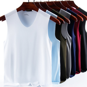 <strong>Mens</strong> Ice Silk Bottoming Shirt V-Neck <strong>Sports</strong> Stretch Seamless <strong>Vest</strong> - Product Image 1