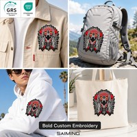 Patch Bordir Besar Motif Tengkorak Kepala Suku Indian Keren untuk Jaket/Vest Biker, Bahan Ramah Lingkungan, Dapat Disetrika