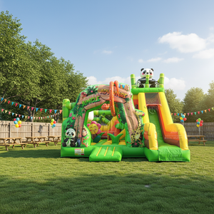 WINSUN Château gonflable semi-fermé personnalisé de haute qualité, écologique, pour fêtes, thème Aventure dans la jungle avec toboggan sec - Product Image 1