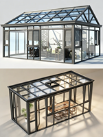 Pavillon de jardin en bois de style asiatique avec toit en verre et portes ouvertes pour villa