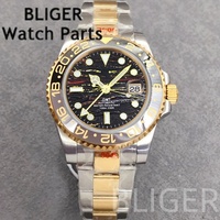 Reloj BLIGER de 40 mm para Hombre, de Lujo, Mecánico NH34, con Bisel de Acero Inoxidable, Esfera de Piedra Ojo de Tigre, Cristal de Zafiro, 100 m de Resistencia al Agua, GMT, Analógico