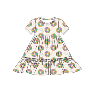 GSD2838 rts Little girl Boutique Mardi gras purple beignet print dress kids wholesale baby girl child summer sister set - Product Image 5