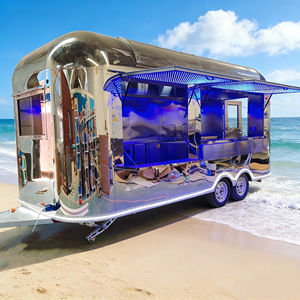 Chariot alimentaire mobile Blue Glow avec cadre à bande LED pour la vente de plats chauds et froids, en acier inoxydable et structure facilement maniable - Product Image 2