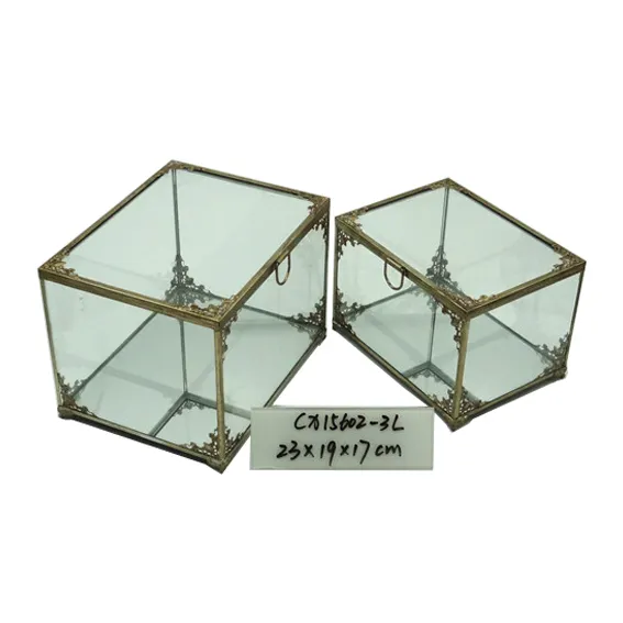 Vintage Glass Keepsake Box and Rectangle Jewelry Display Organizer Vanity Lidded Box