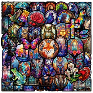 50 autocollants muraux en PVC imprimés d'animaux en verre teinté, ronds, autocollants décoratifs pour la décoration de la maison - Product Image 1