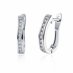 14K oro blanco 0.30TCW Natural brillante corte diamante canal-Conjunto de pendiente de aro en mejor oferta - Product Image 2