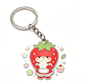 Strawberry Enamel Metal Key Chain Cartoon <b>Keyring</b> Silver <b>Ring</b> Chain Gift Accessory - Product Image 3