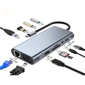 HUB <span class=keywords><strong>USB</strong></span> <span class=keywords><strong>C</strong></span> 11 Trong 1 Bộ Chuyển Đổi <span class=keywords><strong>Type</strong></span> <span class=keywords><strong>C</strong></span> Sang 4K VGA RJ45 Lan Ethernet SD/TF Micro Card Hub Trạm Dock <span class=keywords><strong>C</strong></span>ổng AUX 11 3.5MM Máy Vi Tính - Product Image 1