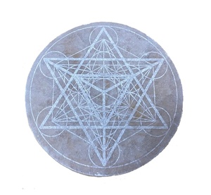 Posavasos de selenita de alta calidad, símbolos Merkaba Metatron, disco de carga grabado, posavasos de cristal redondo para bebidas con soporte de café - Product Image 1