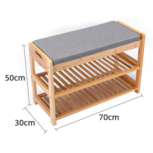 <span class=keywords><strong>Banc</strong></span> à chaussures en bambou naturel à 3 niveaux avec tiroir, siège rembourré, coussin doux, design mid-century, pour la maison, le bureau, le salon, le couloir - Product Image 2