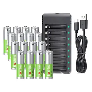 16 Pack wiederauf ladbare Ni-MH AA-Batterien, 1,2 V AA-Batterien mit 8 Steckplätzen Smart Recharge able Battery Charger