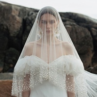 LUOXIN Voile de mariée style coréen de luxe léger avec perles, sans peigne, accessoire de coiffure de mariage, vente en gros