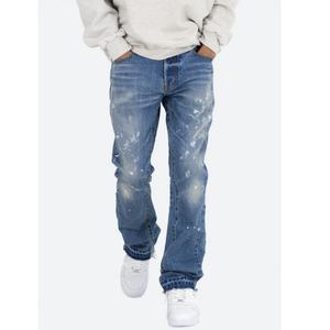 Pantalon de créateur personnalisé coupe droite ample patchwork bleu contrastant bords bruts effet peinture éclaboussée pour homme jean évasé - Product Image 6